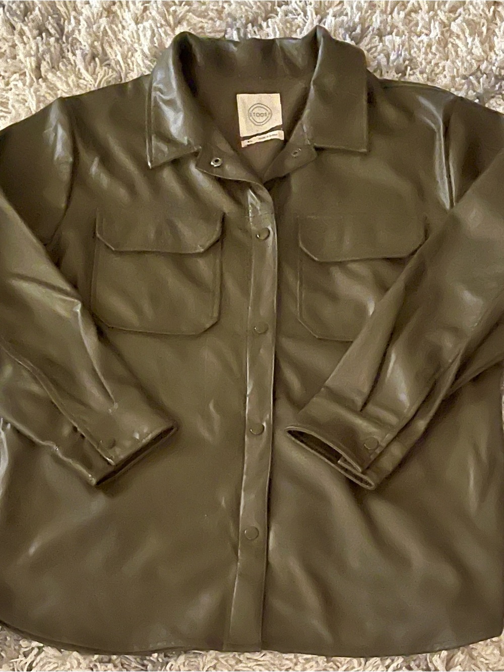 STOOSH Olive Green Faux Leather Oversized Shacket (XL)